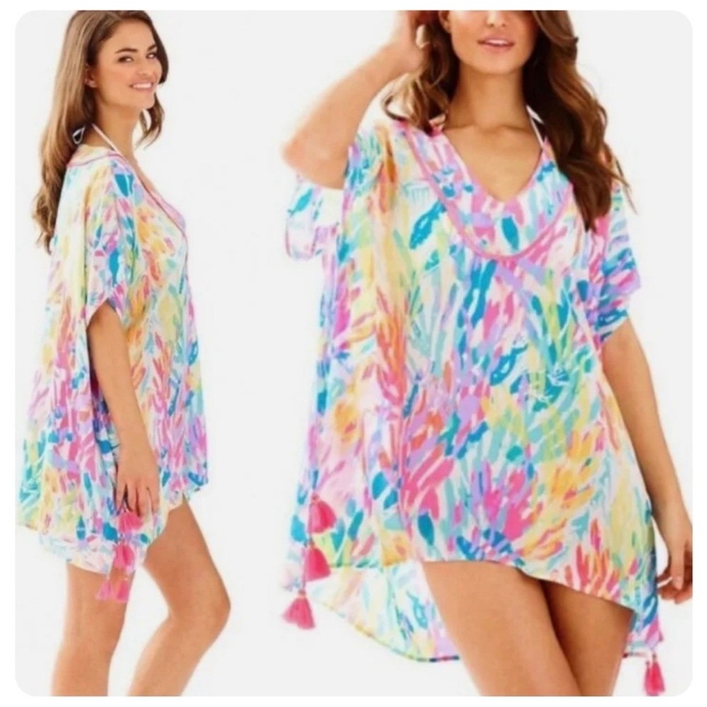 Lilly Pulitzer El Bravo Way Cover Up Tunic Dress Sparkling Sands Women S/M Multi